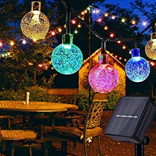 Qxmcov Catena Luminosa Esterno Solare, Catena Luci Esterni Solari, Luce Stringa 7M 50 LED Cristallo Globo, 8 Modalità Impermeabile Luci Giardino Energia Solare per Matrimonio Prato Cortile Festa