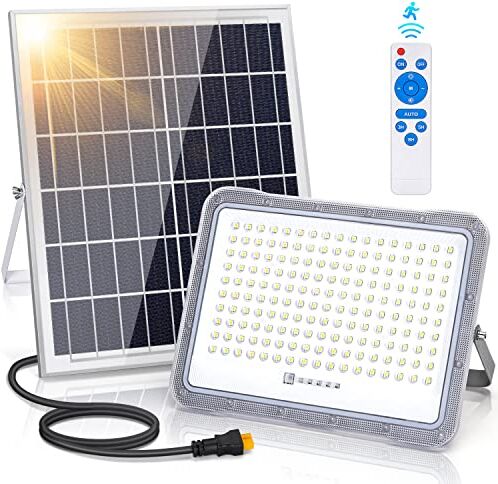 Aigostar Faro led esterno con pannello solare,200W.Due modalità: faretto a sensore di movimento e sensore crepuscolare. Faretto led solare con telecomando,luce Freddo 6500K, Impermeabile IP65.