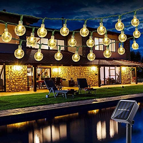 PhilzOps Catena Luminosa Solare Esterno, 6.5M 30 LED Bianco Caldo Luce Stringa Solari 8 Modalità Impermeabile Cristallo Lucine per Esterni Casa Giardino Patio Festa Matrimonio Natale Decorazione