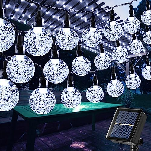 Moxled Catena Luminosa Esterno Solare, 17M 100 LED Luci Solari Esterno Impermeabile, 8 Modalità Cristallo Globo Lucine Decorative ad Energia Solare per Giardino, Patio, Festa (Bianco)