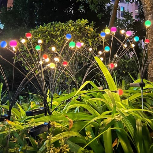 Sakulight Luci Solari Esterno, 2 Pezzi Lucciole Solari da Giardino, IP65 Imperm Decorazioni Giardino per Esterno, Luce Solare Led Esterno, Luce RGB Che Cambia Colore (2 Pezzi)