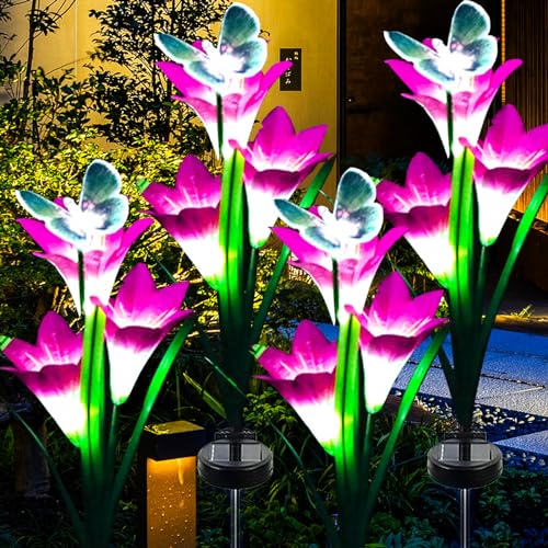 ZQX Lampade solari per esterni da giardino, 4 pezzi, impermeabili, con farfalla, multicolori, variabili paesaggi, luci solari da giardino per terrazza, prato, decorazione da giardino