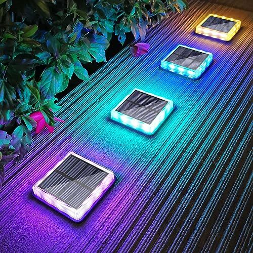 Lacasa Luci Solari Giardino, 4 Pezzi 50LM LED Lampada Solare da Esterno IP68 Impermeabile Luci per Sentieri Sicurezza Auto On/Off Luce Solare per Ponte Passo Vialetto Scale Dock, Cambio Colore RGB