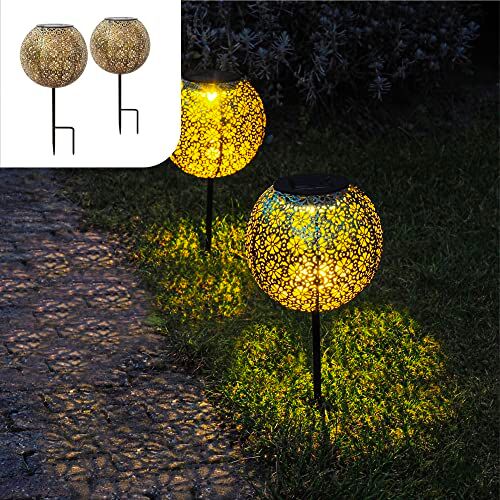 Gadgy Luci Solari Del Percorso Del Giardino All'aperto   Set Di 2   Illuminazione Solare A Led Per Patio E Giardino   Lampade Da Terra   Metallo Nero E Oro