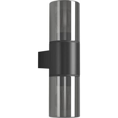 Eglo lampada da parete esterna Cropani, luce decorativa con cilindro in vetro fumé, illuminazione su e giù, plastica e vetro nero, attacco E27, IP54 Eglo lampada da parete esterna Cropani, luce decorativa con cilindro in vetro fumé, illuminazione su e giù, plastica e vetro nero, attacco E27, IP54