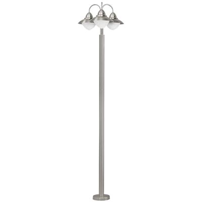 Eglo Lampada da terra per esterni Sidney, lampada da esterno a tre punti luce, lampada da terra in acciaio inossidabile, bianco, opalino opaco, argento, E27, IP44 Eglo Lampada da terra per esterni Sidney, lampada da esterno a tre punti luce, lampada da terra in acciaio inossidabile, bianco, opalino opaco, argento, E27, IP44
