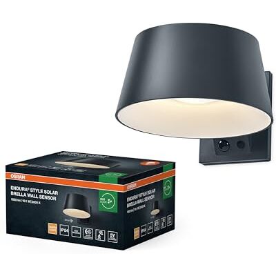 OSRAM Applique solare a LED Endura Style Brella, 10,1 W, bianco caldo 3000 K, 930 lm, sensore PIR, IP54, 18 giorni OSRAM Applique solare a LED Endura Style Brella, 10,1 W, bianco caldo 3000 K, 930 lm, sensore PIR, IP54, 18 giorni