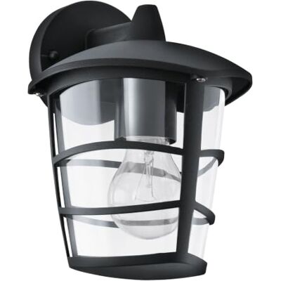 Eglo Lampada da parete esterna Aloria, 1 fiamma, lampada da muro in alluminio pressofuso e plastica, colore nero, attacco E27, IP44 Eglo Lampada da parete esterna Aloria, 1 fiamma, lampada da muro in alluminio pressofuso e plastica, colore nero, attacco E27, IP44