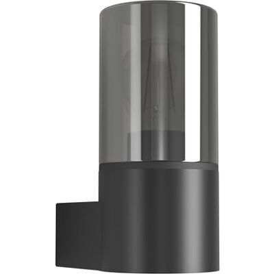 Eglo Lampada da parete esterna Cropani, luce decorativa con cilindro in vetro fumé, per muro esterno, plastica e vetro nero, attacco E27, IP54 Eglo Lampada da parete esterna Cropani, luce decorativa con cilindro in vetro fumé, per muro esterno, plastica e vetro nero, attacco E27, IP54