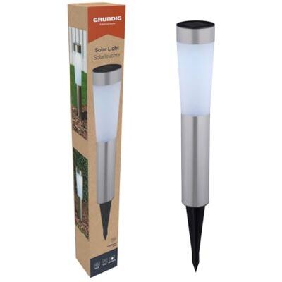 Grundig Lampada solare da esterno con 2 LED bianco freddo Illuminazione esterna solare IP44 Lampada solare da giardino con picchetto acciaio inossidabile Grundig Lampada solare da esterno con 2 LED bianco freddo Illuminazione esterna solare IP44 Lampada solare da giardino con picchetto acciaio inossidabile