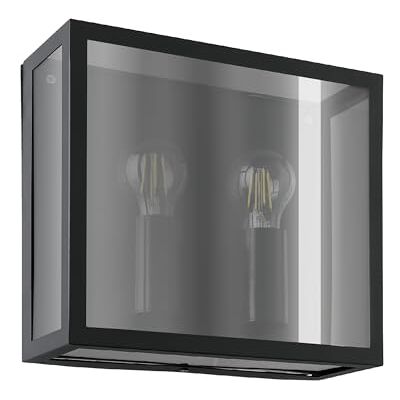 Eglo LED Applique esterna Alamonte Smoke, lampada da parete 2 fiamme con vetro fumé, luce decorativa in acciaio e vetro nero, attacco E27, IP44 Eglo LED Applique esterna Alamonte Smoke, lampada da parete 2 fiamme con vetro fumé, luce decorativa in acciaio e vetro nero, attacco E27, IP44