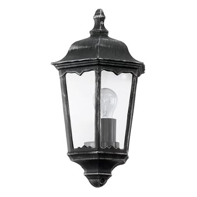 Eglo Lampada da parete esterna Navedo, lanterna da esterno, lampada in alluminio pressofuso nero con finitura argento patinato, vetro trasparente, attacco E27, IP44 Eglo Lampada da parete esterna Navedo, lanterna da esterno, lampada in alluminio pressofuso nero con finitura argento patinato, vetro trasparente, attacco E27, IP44