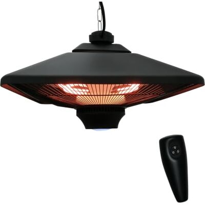 Outsunny Lampada Riscaldante per Esterni con Luce LED, 2 Livelli di Potenza 1000/2000W e Telecomando, 43x43x25cm, Nero Outsunny Lampada Riscaldante per Esterni con Luce LED, 2 Livelli di Potenza 1000/2000W e Telecomando, 43x43x25cm, Nero