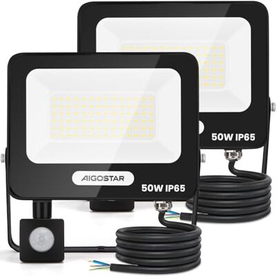 Aigostar 50W Faretto LED da Esterno con Sensore di Movimento,2 pezzi,4600 LM,Bianco Naturale 4000K,IP65 Impermeabile Faretti Led per Interno,Giardino, Cortile,Patio,Garage Aigostar 50W Faretto LED da Esterno con Sensore di Movimento,2 pezzi,4600 LM,Bianco Naturale 4000K,IP65 Impermeabile Faretti Led per Interno,Giardino, Cortile,Patio,Garage