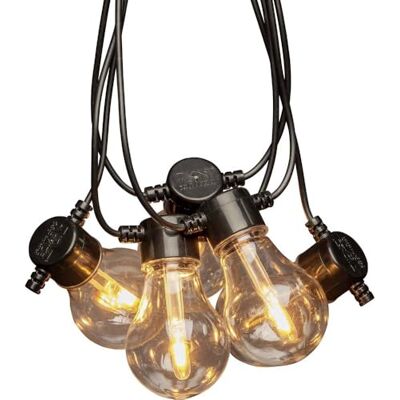Konstsmide Catena da giardino a LED con dimmer trasparente, 10 lampadine trasparenti/20 diodi ambrati, 24 trasformatore esterno, cavo nero Konstsmide Catena da giardino a LED con dimmer trasparente, 10 lampadine trasparenti/20 diodi ambrati, 24 trasformatore esterno, cavo nero