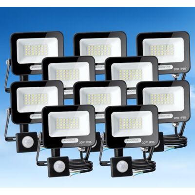 Aigostar - 20W Faretto Led da Esterno con Sensore di Movimento, Faro LED Esterno, 1650LM, Bianco Freddo 6500K, IP65 Impermeabile, Faretti per Giardino, Cortile, Patio, Garage, Confezione da 10 Aigostar - 20W Faretto Led da Esterno con Sensore di Movimento, Faro LED Esterno, 1650LM, Bianco Freddo 6500K, IP65 Impermeabile, Faretti per Giardino, Cortile, Patio, Garage, Confezione da 10