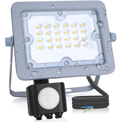 Aigostar Faretto LED ultrasottile con sensore di movimento,20W, luce bianca naturale 4000K, impermeabile IP65. lampada esterno brillante 1650lm per giardini, patii, garage o strade di accesso Aigostar Faretto LED ultrasottile con sensore di movimento,20W, luce bianca naturale 4000K, impermeabile IP65. lampada esterno brillante 1650lm per giardini, patii, garage o strade di accesso