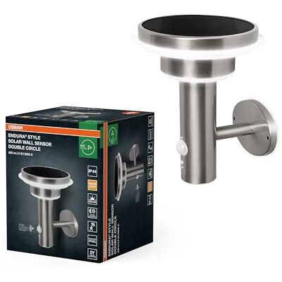 OSRAM Lampada da parete esterna a LED solare ENDURA Style nera, sensore di movimento e luce, 3 modalità, IP44, design moderno per giardino e patio OSRAM Lampada da parete esterna a LED solare ENDURA Style nera, sensore di movimento e luce, 3 modalità, IP44, design moderno per giardino e patio