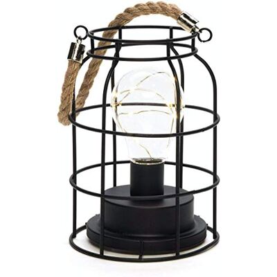 Konstsmide Lampada a batteria/lanterna a filo con micro luci LED/maniglia in corda/lampada nera/timer 6 ore/3 batterie AA (escl.) / 9 luci a LED bianco caldo Konstsmide Lampada a batteria/lanterna a filo con micro luci LED/maniglia in corda/lampada nera/timer 6 ore/3 batterie AA (escl.) / 9 luci a LED bianco caldo