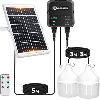 Aigostar - Lampadina Solare da Esterno, 70W, 6500K, con Telecomando, Scatola di Accumulo di Energia, Cavo da 11M, Lampada Solare, IP65 Impermeabile, per Interno, Garage, Giardino, Campeggio, Pesca Aigostar - Lampadina Solare da Esterno, 70W, 6500K, con Telecomando, Scatola di Accumulo di Energia, Cavo da 11M, Lampada Solare, IP65 Impermeabile, per Interno, Garage, Giardino, Campeggio, Pesca