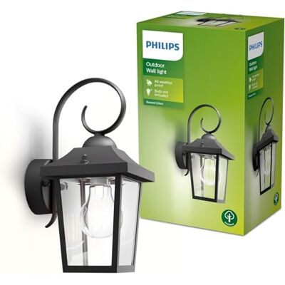 Philips Buzzard, Lanterna da parete vintage con lampadina LED E27, Nero Philips Buzzard, Lanterna da parete vintage con lampadina LED E27, Nero
