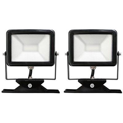 Electraline coppia 2x Proiettore Faretto design super Slim da Esterno, IP65 a LED con Staffa, 10W, 800LM Nero Electraline coppia 2x Proiettore Faretto design super Slim da Esterno, IP65 a LED con Staffa, 10W, 800LM Nero