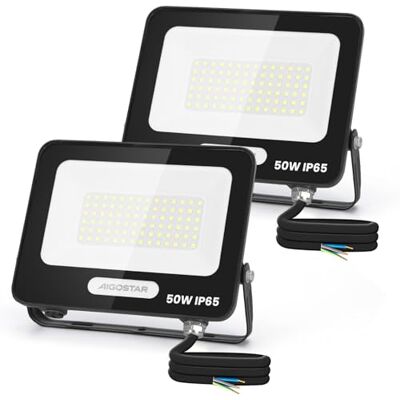 Aigostar Faretto LED da Esterno 50w 4500LM, IP65, 6500K, 2 pezzi Faretti LED Esterno Impermeabile IP65, 6500K Bianca Fredda, Faro led per Giardino, Cortile, Garage, Pareti Aigostar Faretto LED da Esterno 50w 4500LM, IP65, 6500K, 2 pezzi Faretti LED Esterno Impermeabile IP65, 6500K Bianca Fredda, Faro led per Giardino, Cortile, Garage, Pareti