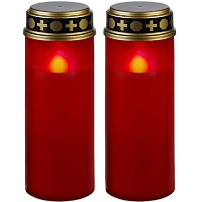 Pearl da Tomba: Set da 2 Grandi Candele LED per tombe, con sensore di Crepuscolo, Candele LED, Rosso (per cimitero, elettriche con, Tomba) Pearl da Tomba: Set da 2 Grandi Candele LED per tombe, con sensore di Crepuscolo, Candele LED, Rosso (per cimitero, elettriche con, Tomba)