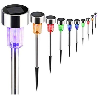 BAKAJI Bakaj Lampade da Giardino ricarica solare Paletti solari Tecnologia LED Luce con Crepuscolare, Luci per Sentieri, Prato Inglese, Segnapassi, Cortile, Passaggio pedonale (10 X Multicolor) BAKAJI Bakaj Lampade da Giardino ricarica solare Paletti solari Tecnologia LED Luce con Crepuscolare, Luci per Sentieri, Prato Inglese, Segnapassi, Cortile, Passaggio pedonale (10 X Multicolor)