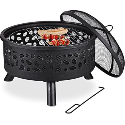 Relaxdays Braciere da Esterno, Parascintille, Nero Argentato Griglia e Attizzatoio Stufa da Giardino e Terrazzo, Ø 60cm Relaxdays Braciere da Esterno, Parascintille, Nero Argentato Griglia e Attizzatoio Stufa da Giardino e Terrazzo, Ø 60cm