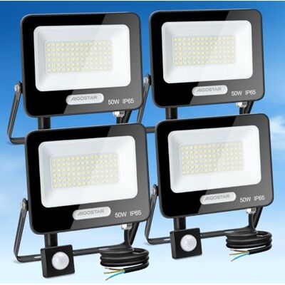 Aigostar - 50W Faretto Led da Esterno con Sensore di Movimento, Faro LED Esterno, 4600LM, Bianco Freddo 6500K, IP65 Impermeabile, Faretti LED per Giardino, Cortile, Patio, Garage, Confezione da 4 Aigostar - 50W Faretto Led da Esterno con Sensore di Movimento, Faro LED Esterno, 4600LM, Bianco Freddo 6500K, IP65 Impermeabile, Faretti LED per Giardino, Cortile, Patio, Garage, Confezione da 4