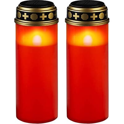 Pearl Candele: Set di 2 Luci LED solari per cimitero, Grande, Candlelight-LED, con Luce Continua (Lanterna Solare da Tomba, da Tomba con sensore di Luce, Candela) Pearl Candele: Set di 2 Luci LED solari per cimitero, Grande, Candlelight-LED, con Luce Continua (Lanterna Solare da Tomba, da Tomba con sensore di Luce, Candela)