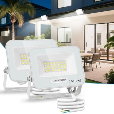 Aigostar Faretto LED da Esterno 20W, 1650LM, Faretti LED Esterno luce bianca 6500K, Luce di Sicurezza Impermeabile IP65, Per Giardino, Cortile, Garage, Corridoio, Confezione da 2 Aigostar Faretto LED da Esterno 20W, 1650LM, Faretti LED Esterno luce bianca 6500K, Luce di Sicurezza Impermeabile IP65, Per Giardino, Cortile, Garage, Corridoio, Confezione da 2