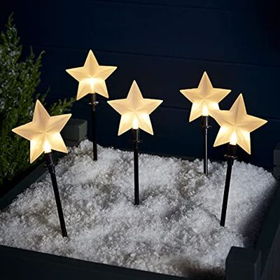 Lights4fun Set di 5 Paletti a Stella Natalizia con LED Bianchi Caldi a Pile per Arredo Giardino Lights4fun Set di 5 Paletti a Stella Natalizia con LED Bianchi Caldi a Pile per Arredo Giardino