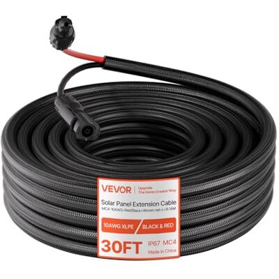 VEVOR Cavo di Prolunga per Pannello Solare Cavo per Modulo Pannello Solare 6 mm² Prolunga con Connettori MC4 9,14 m per Uso Esterno Auto Camper Guaina Protezione Ignifuga Impermeabile IP67 1500 V CC VEVOR Cavo di Prolunga per Pannello Solare Cavo per Modulo Pannello Solare 6 mm² Prolunga con Connettori MC4 9,14 m per Uso Esterno Auto Camper Guaina Protezione Ignifuga Impermeabile IP67 1500 V CC