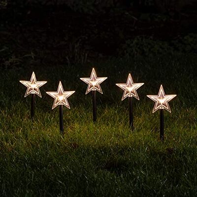 Lights4fun 5 Paletti da Giardino Luminosi a Pile a Stelle con LED Bianco Caldo Lights4fun 5 Paletti da Giardino Luminosi a Pile a Stelle con LED Bianco Caldo