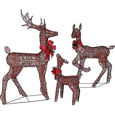 BAKAJI Famiglia Set 3 Renne XXL Luminose di Natale 600 LED Luci Bianco Caldo Struttura in Metallo Intreccio Corda Esterno Giardino Cervi Natalizi Con Timer Altezza Figlio 64cm Madre 90cm Padre 120cm BAKAJI Famiglia Set 3 Renne XXL Luminose di Natale 600 LED Luci Bianco Caldo Struttura in Metallo Intreccio Corda Esterno Giardino Cervi Natalizi Con Timer Altezza Figlio 64cm Madre 90cm Padre 120cm
