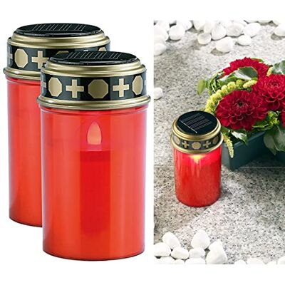 Pearl fari da Lavoro: Set da 2 Pezzi Luci LED solari per cimitero, con Luce Continua, Candlelight-LED, Pannello Solare (Lampada Solare per Tomba, Luce Tomba con Lanterna, Candela) Pearl fari da Lavoro: Set da 2 Pezzi Luci LED solari per cimitero, con Luce Continua, Candlelight-LED, Pannello Solare (Lampada Solare per Tomba, Luce Tomba con Lanterna, Candela)