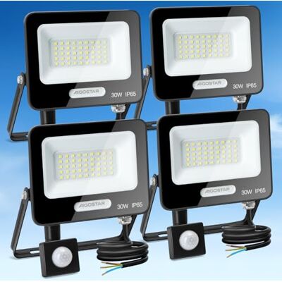 Aigostar - 30W Faretto Led da Esterno con Sensore di Movimento, Faro LED Esterno, 2750LM, Bianco Freddo 6500K, IP65 Impermeabile, Faretti LED per Giardino, Cortile, Patio, Garage, Confezione da 4 Aigostar - 30W Faretto Led da Esterno con Sensore di Movimento, Faro LED Esterno, 2750LM, Bianco Freddo 6500K, IP65 Impermeabile, Faretti LED per Giardino, Cortile, Patio, Garage, Confezione da 4