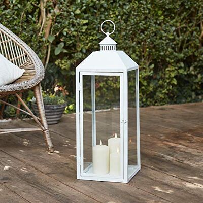 Lights4fun Lanterna Grande di 59 cm in Metallo Bianco con TruGlow® Candele LED Fiamma Tremolante a Pile con Timer per Interni ed Esterni Decorazione da Giardino con Telecomando Lights4fun Lanterna Grande di 59 cm in Metallo Bianco con TruGlow® Candele LED Fiamma Tremolante a Pile con Timer per Interni ed Esterni Decorazione da Giardino con Telecomando
