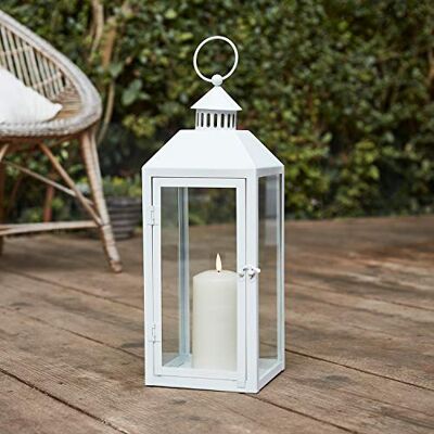 Lights4fun Lanterna in Metallo Bianco di 40 cm con Candela TruGlow® LED Bianco Caldo a Pile per Esterni Lights4fun Lanterna in Metallo Bianco di 40 cm con Candela TruGlow® LED Bianco Caldo a Pile per Esterni