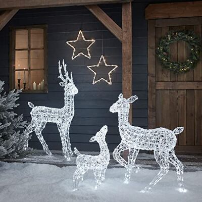 Lights4fun Famiglia di 3 Renne Luminose In Acrilico con 540 LED Bianco con Timer Decorazione di Natale Illuminazione Natalizia per Interni Giardino Esterni Lights4fun Famiglia di 3 Renne Luminose In Acrilico con 540 LED Bianco con Timer Decorazione di Natale Illuminazione Natalizia per Interni Giardino Esterni