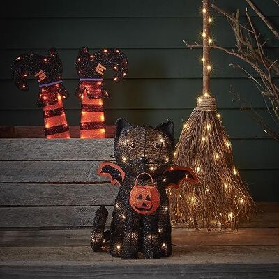 Lights4fun Set LED per Halloween, decorazione per streghe, decorazione per esterni, funzionamento a batteria, decorazione da giardino Lights4fun Set LED per Halloween, decorazione per streghe, decorazione per esterni, funzionamento a batteria, decorazione da giardino