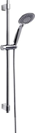 Wenko Set Doccia Young, Soffione con 5 Tipi di Getto, Asta per Doccia in Acciaio Inox e Tubo Doccia Flessibile, Adatto per Riscaldatore di Flusso, Collegamento Universale ½“, 66 Cm, Argento Lucido