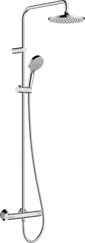 Hansgrohe Vernis Blend Colonna doccia con miscelatore termostatico, Sistema doccia (⌀ 205 mm) con rubinetto, doccetta (2 getti), tubo, asta e soffione doccia tondo, cromo