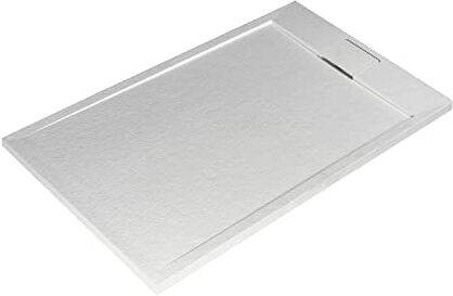 Ideal Standard Ultra Flat S i.life, Piatto doccia rettangolare 120x80 in resina, Piletta di scarico lato corto, Finitura opaca effetto pietra, Bianco