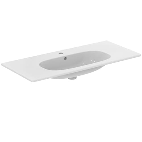 Ideal Standard Tesi, Lavabo top da 100cm per installazione su mobile o a muro, Con foro centrale per la rubinetteria, Con foro troppopieno, Bianco