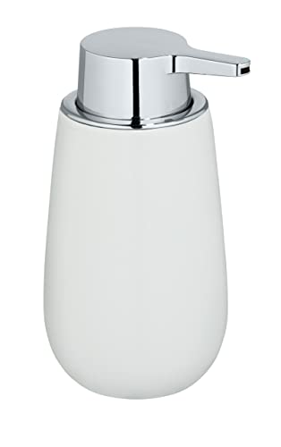 Wenko Dispenser sapone Badi bianco ceramica Dispenser sapone liquido Capacità: 0.32 l, Ceramica, 9.5 x 16 x 8 cm, Bianco