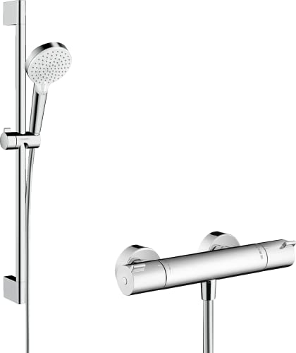 Hansgrohe Crometta Sistema doccia esterno Vario con termostatico Ecostat 1001 CL e asta doccia 65 cm, bianco/cromo,