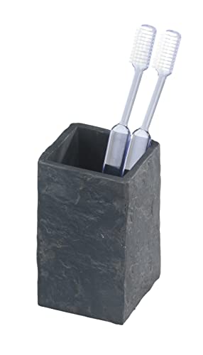 Wenko Bicchiere portaspazzolini Slate Rock finitura effetto ardesia, Poliresina, 6.4 x 10.5 x 6.4 cm, Grigio antracite